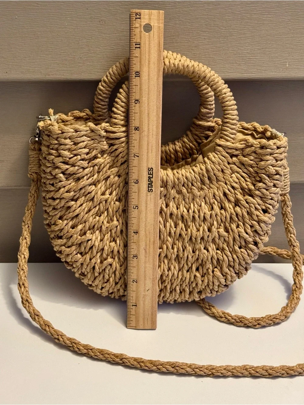 Woven Straw Crescent Tote Bag - Natural